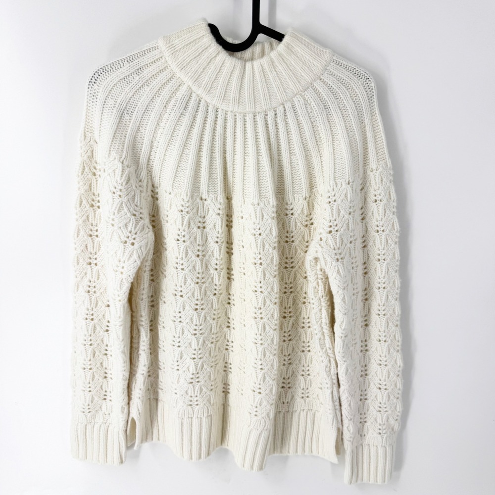 Madewell Womens Cable Knit Mock Neck Sweater Antique Cream Ivory Size S